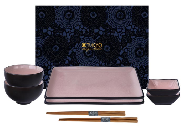 enlace tanque Culo Set de sushi negro / rosa con palillos - Glassy Blue - Set de 8 piezas ⋆  The Oriental Shop