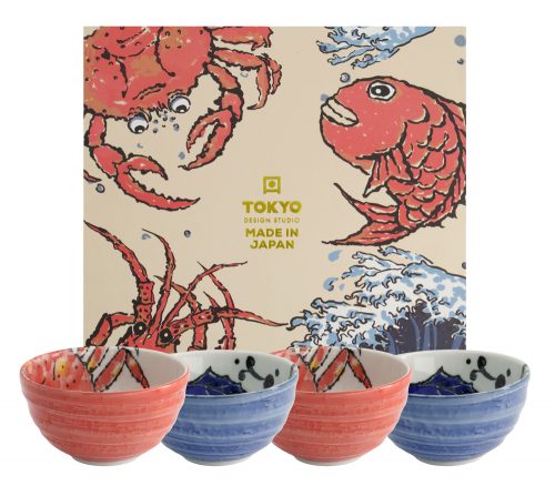 Tokyo Design Studio - Sea Food - Kommen Set - Blauw/Rood - 500ml