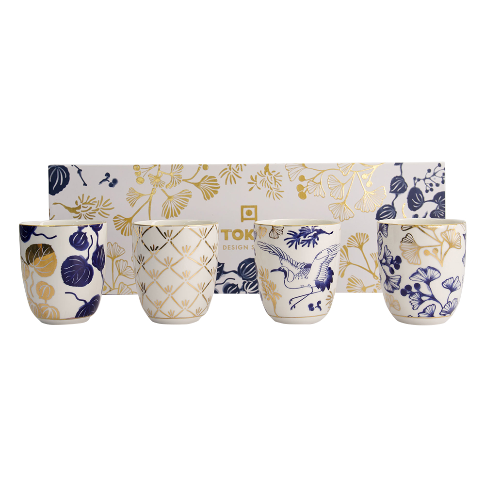 Tokyo Design Studio - Flora Japonica Gold - Juego de tazas - Juego de 4  piezas - 6,7 x 7,7 cm 170 ml ⋆ The Oriental Shop